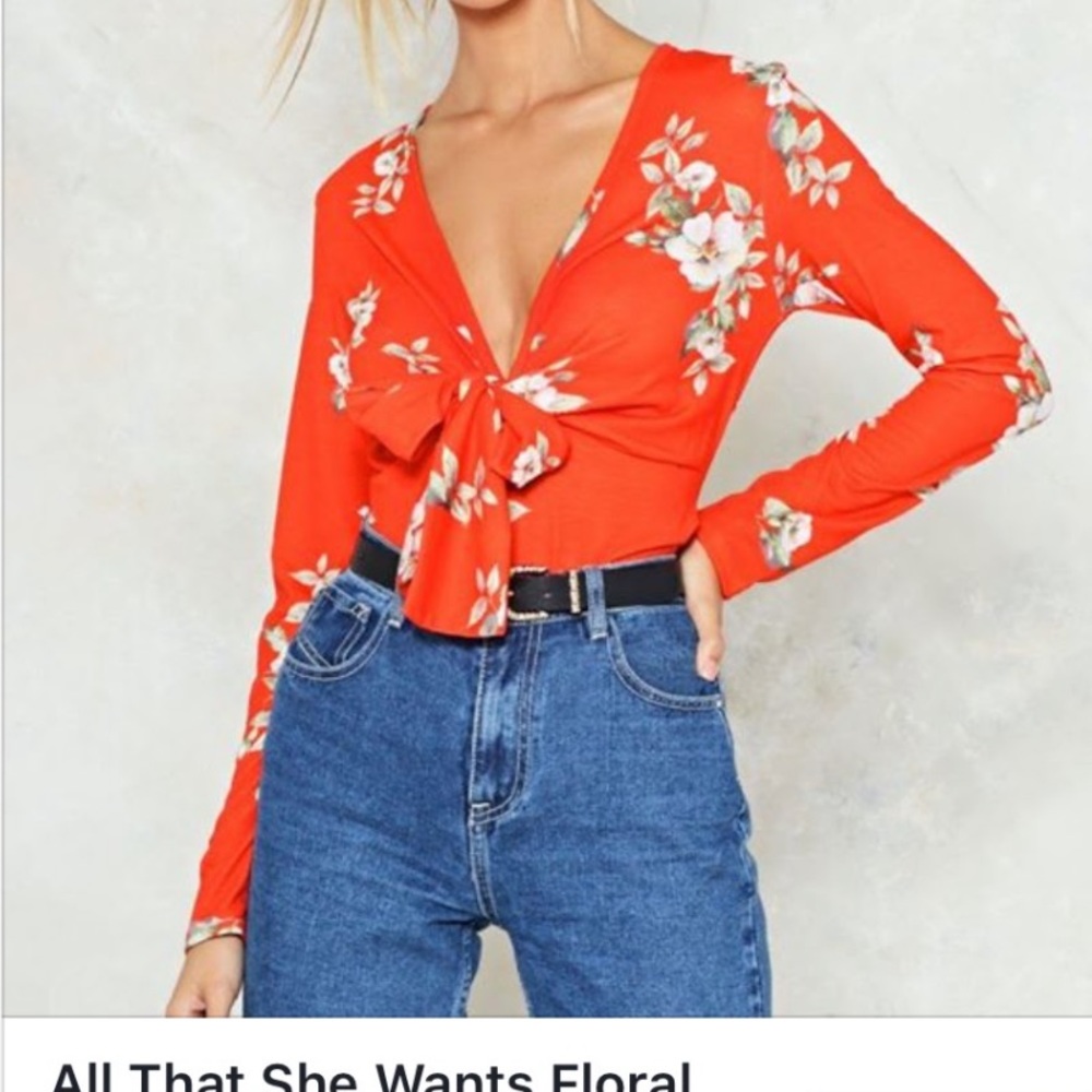 Reddish Orange floral top from NastyGal. Size USA 6